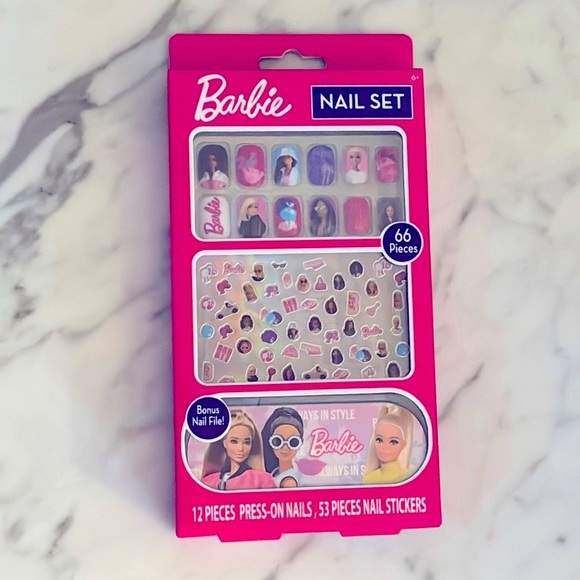 NWT Barbie Press On Nails & Flavored Lip Balm Bonus Nail File 6+ - Picture 2 of 4